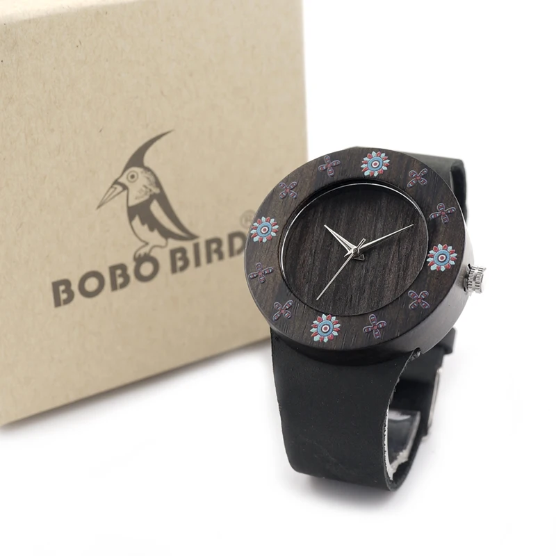 Часы BOBO BIRD женские деревянные часы с цветами ремешок из натуральной кожи