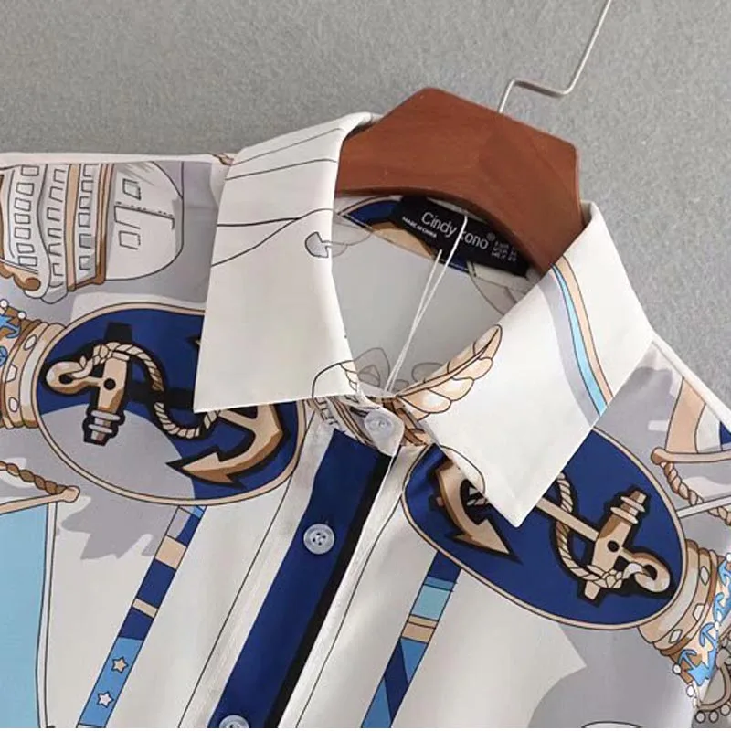 CS855 Новая женская винтажная рубашка с отложным воротником и длинными рукавами