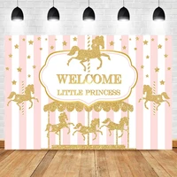 welcome little princess baby shower backdrop gold carousel baby shower photo background pink white stripe photography backdrops