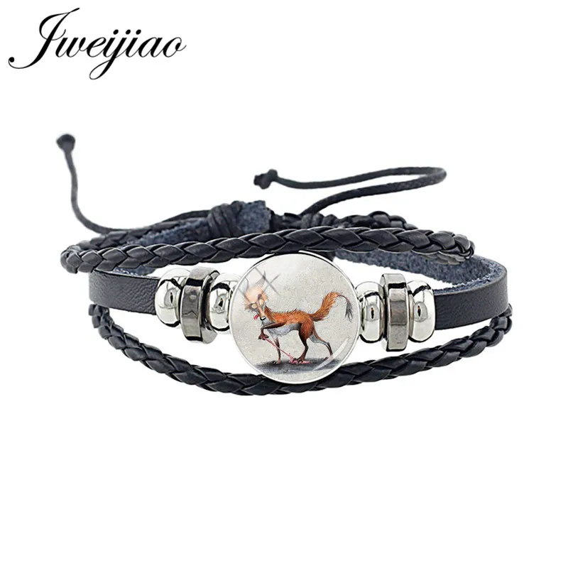 WF03 JWEIJIAO, новинка, милый браслет в виде лисы, стекло, изображение животного, кабошон, очаровательный черный браслет из искусственной кожи, браслет, браслет в стиле панк, ювелирное изделие, подарок CN96 - Окраска металла: WF03