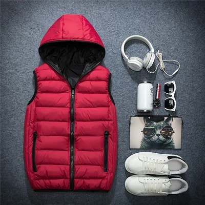 Red UNIVOS KUNI, теплый мужской жилет, Новое поступление, брендовый, Осень-зима, мужской однотонный жилет без рукавов, большой размер 3XL Q6028 - Цвет: Red
