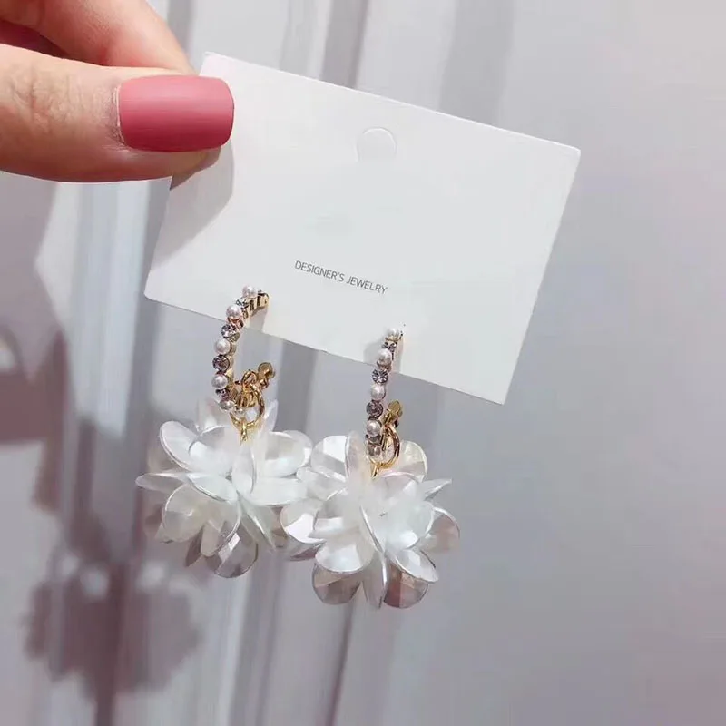 2019 Korean Crystal Earrings Long Flower Pendientes Mujer Moda For Women Jewelry Accessories Brincos Simulated Pearls | Украшения и