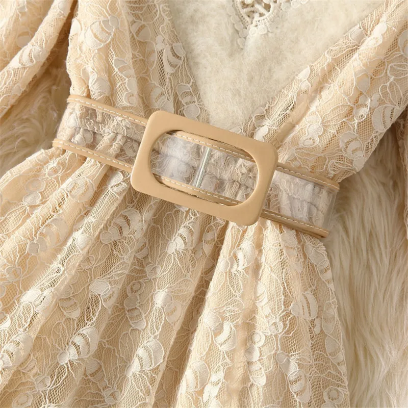 Новинка 2020 модный костюм платье женское темпераментное кружевное длинный рукав