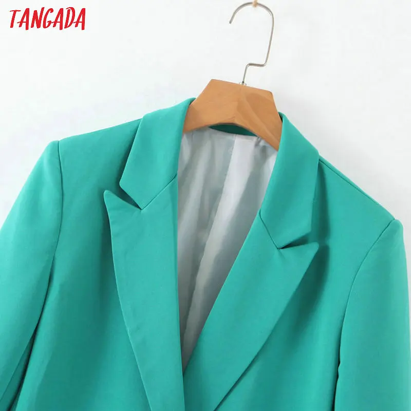Tangada модный однотонный зеленый костюм Блейзер для женщин длинный рукав зазубренный воротник Женский блейзер элегантная женская столешница SL506
