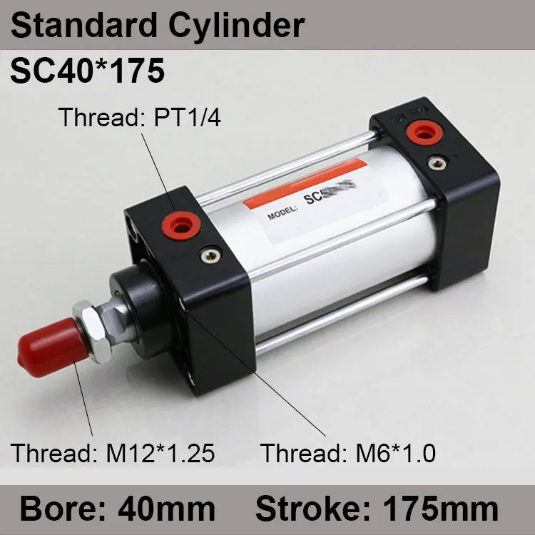 

SC40*175 SC Series Standard Air Cylinders Valve 40mm Bore 175mm Stroke SC40-175 Single Rod Double Acting Pneumatic Cylinder