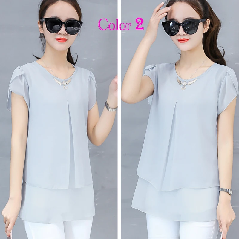 Женская блузка с круглым вырезом повседневные рубашки коротким рукавом блузы