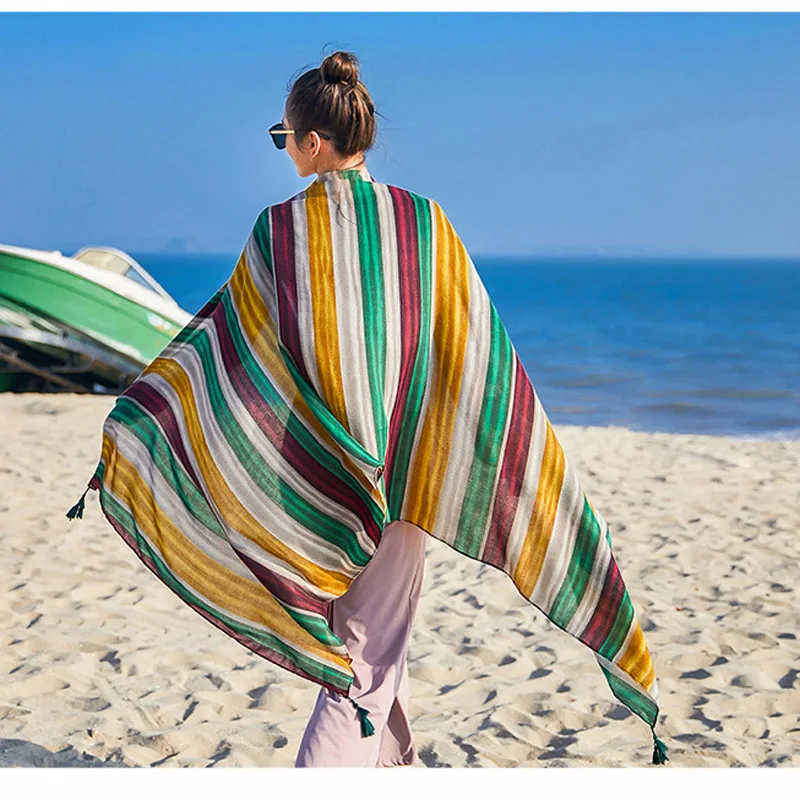 Полосатый шарф Зонт красочные Sandbeach Для женщин Бандана шаль Женская мода фуляр