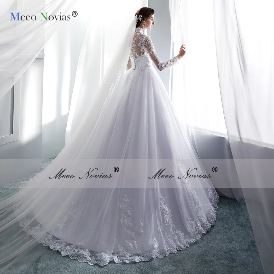 Meeo Novias Новое свадебное платье с высоким воротом и длинным рукавом 2019 IIIusion