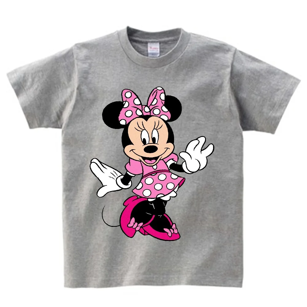 Милая футболка с Минни Маус для девочек Детская летняя футболка с короткими рукавами детская футболка из хлопка футболки с круглым вырезом для мальчиков с Микки Маусом