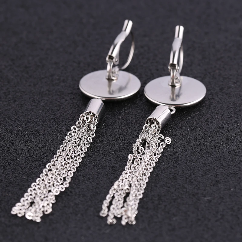 onwear 5pairs 16mm cabochon earring base blanks stainless steel lever back findings with metal tassels diy accessories | Украшения и