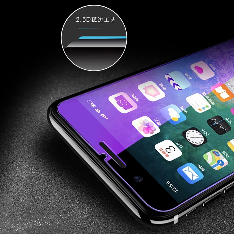 Защитное закаленное стекло 9H для iPhone 6, 7, 8, 6S Plus, 5, 5S, SE, 5C, X, XR, XS MAX, защитное стекло, пленка, анти-синий, фиолетовый, светильник