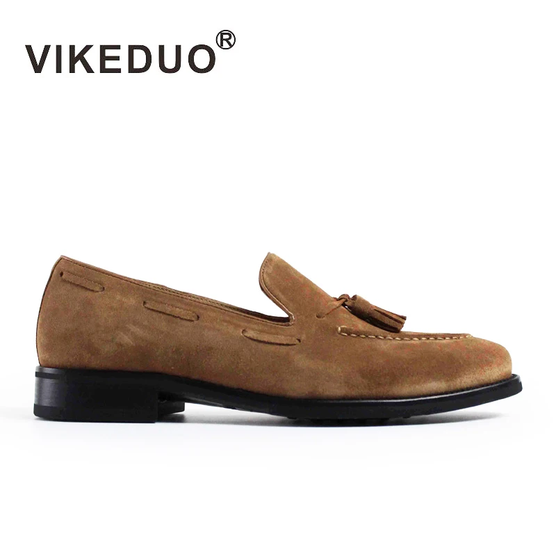 Мужские лоферы VIKEDUO из натуральной коровьей замши коричневые однотонные