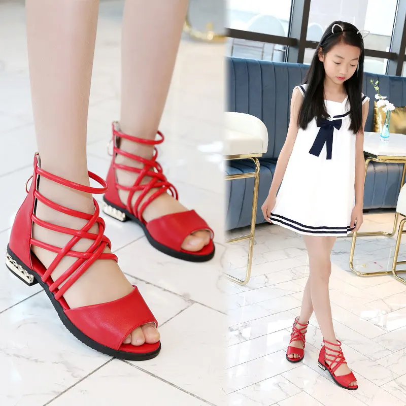 Сандалии-гладиаторы для девочек модная обувь из натуральной кожи детские