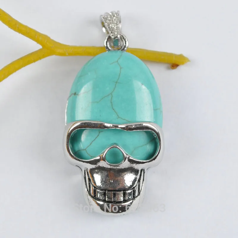 Синий Howlite камень бисера Череп Драгоценный кулон ювелирные изделия для подарка