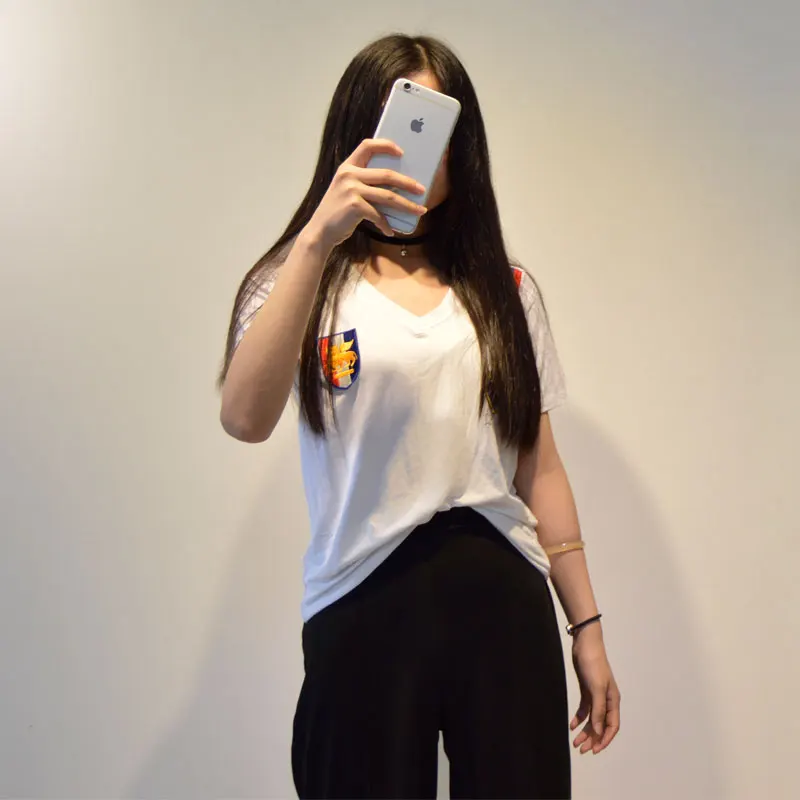 

Summer Tees Basic Shirts Simple design Female white V-Neck Short Sleeve Loose Size T-Shirt