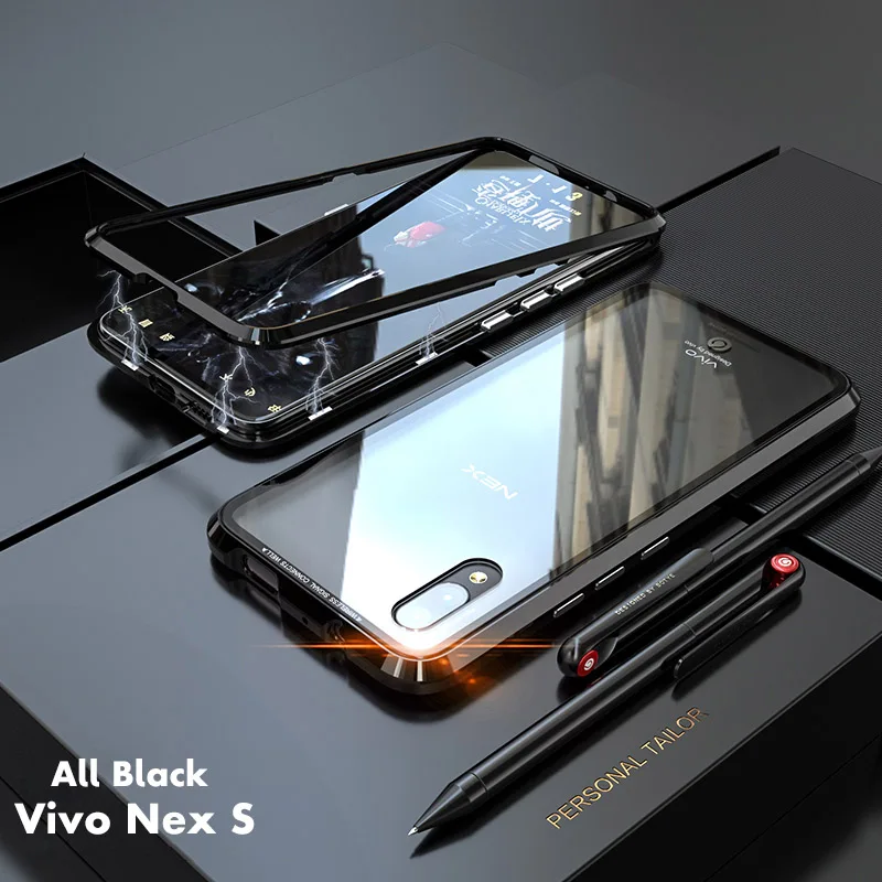 ADKO Магнитный чехол с украшением для Vivo Nex металлический бампер прозрачный закаленное стекло задняя Противоударная крышка для Vivo Nex S Nex A