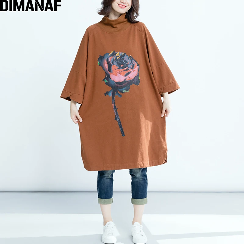 Dimanaf Для женщин платья Женская одежда элегантная дама Vestidos водолазка хлопок плюс