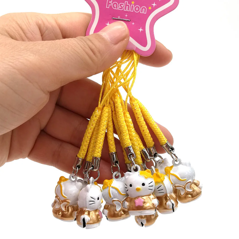 Kitty Yellow 100 шт Pikchu Stitch Scrump Jack mickey minnie Marie Doraemon лягушка Медвежонок для мобильного телефона на ремешке колокольчики Цифры Розничная - Цвет: Kitty Yellow