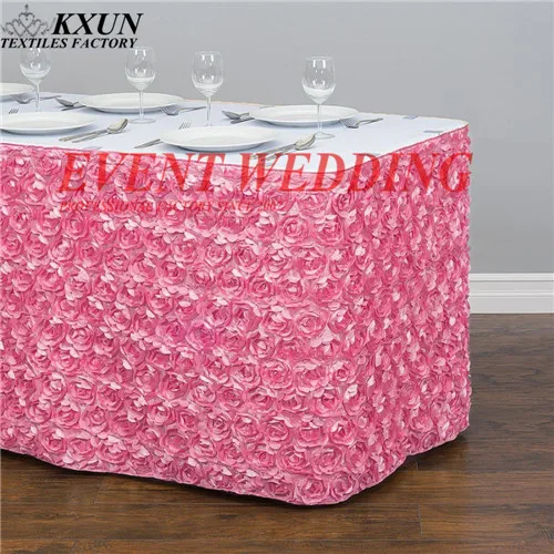 pink 10 футов Длинная атласная Скатерть с розами плинтус торт стол юбка для украшение для свадьбы - Цвет: pink