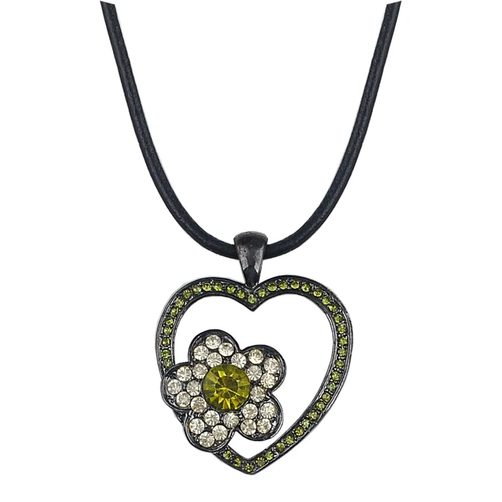 Trendy Austrian Rhinestone Love Heart Necklace for Women Crystal Flower Leather Rope Pendant | Украшения и аксессуары