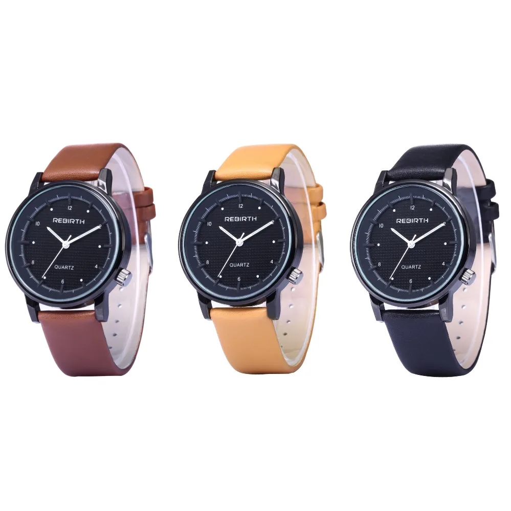 Часы наручные REBIRTH Мужские кварцевые роскошные брендовые с кожаным