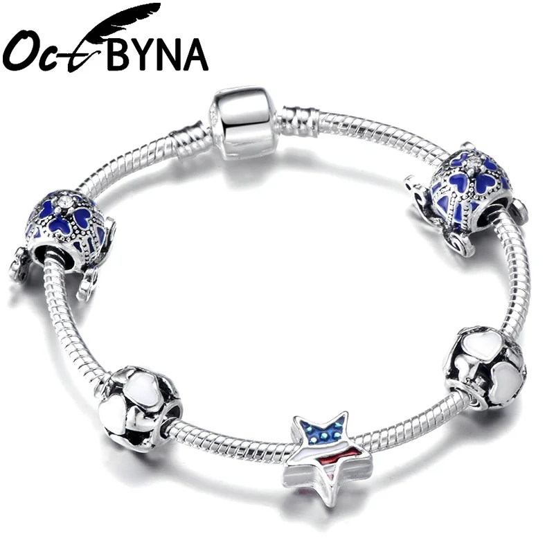 OCTBYNA, модный посеребренный браслет с хрустальными шариками и бусинами для женщин, Браслет-манжета на цепочке, брендовый браслет, лучший друг - Окраска металла: AJ3021