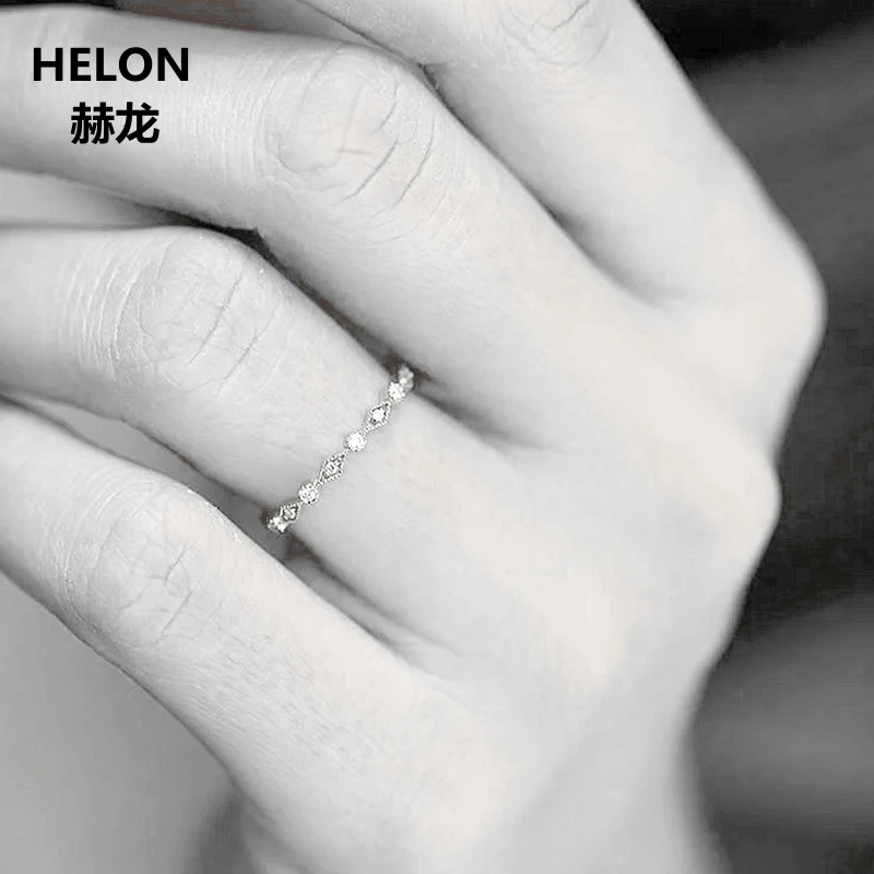 Solid 14k White Gold SI/H Natural Diamonds Engagement Women Ring Stackable Art Deco Diamond Wedding Band Birthday Valentine Gift | Украшения