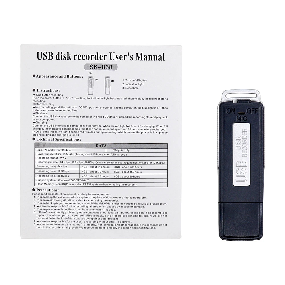 Профессиональный цифровой USB диктофон CHIPAL 8 ГБ мини WAV ручка для записи аудио MP3