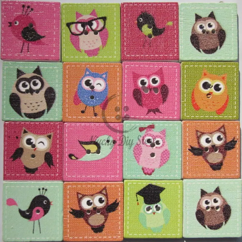

144pcs 20mm*20mm Random mixed painting square cartoon buttons scrapbooking decorative sewing accessories wholesale
