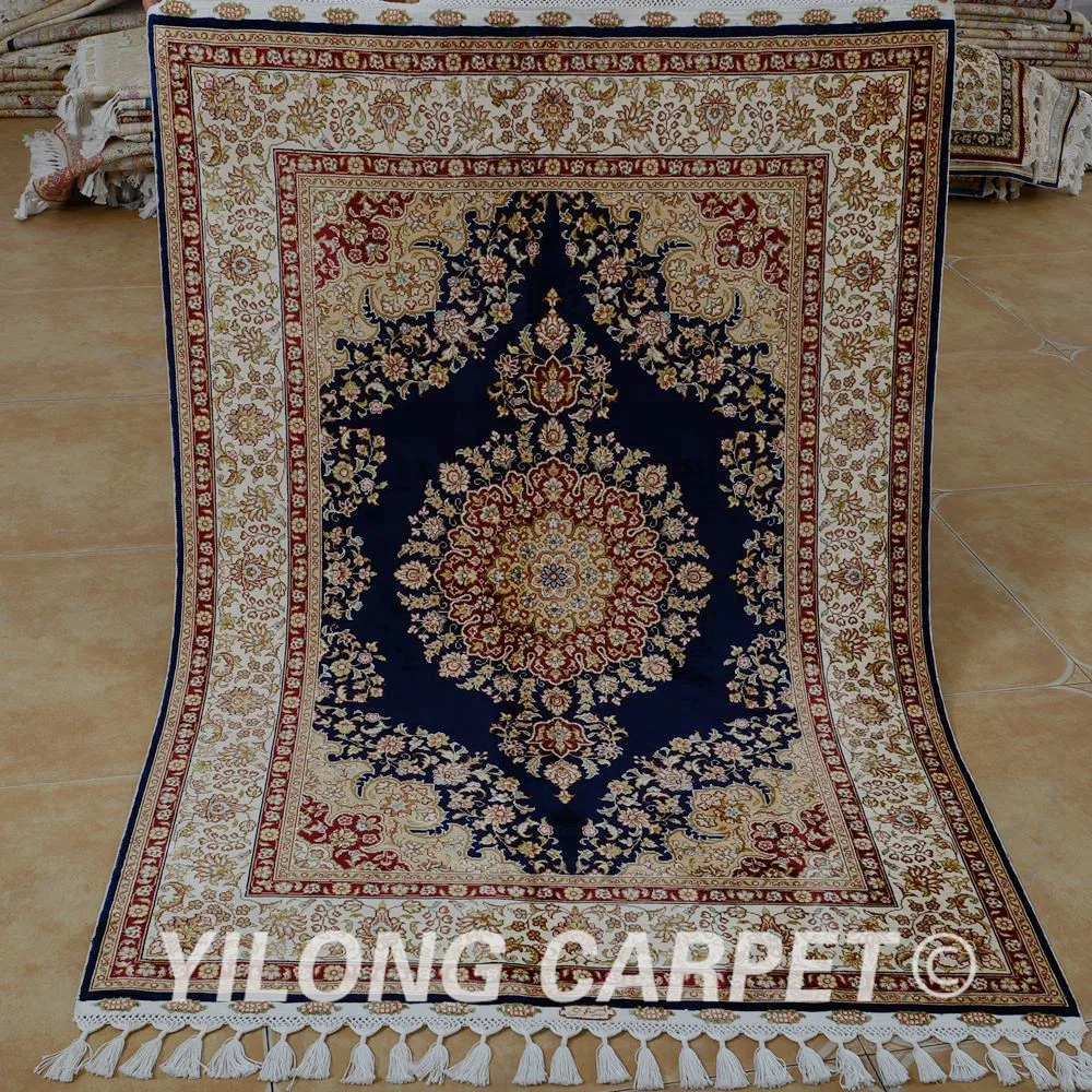 Yilong 3 5 'x 5' Тебриз шелковый ковер синий ручной работы изысканный турецкий
