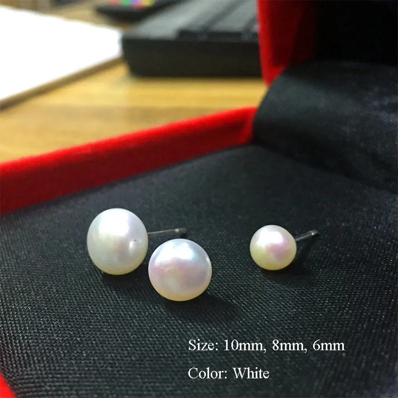 White 7-8mm Модные женские серьги-гвоздики из натурального пресноводного жемчуга, серьги-гвоздики из стерлингового серебра S925 пробы, серьги-гвоздики для рождественских украшений, подарок - Окраска металла: White 7-8mm