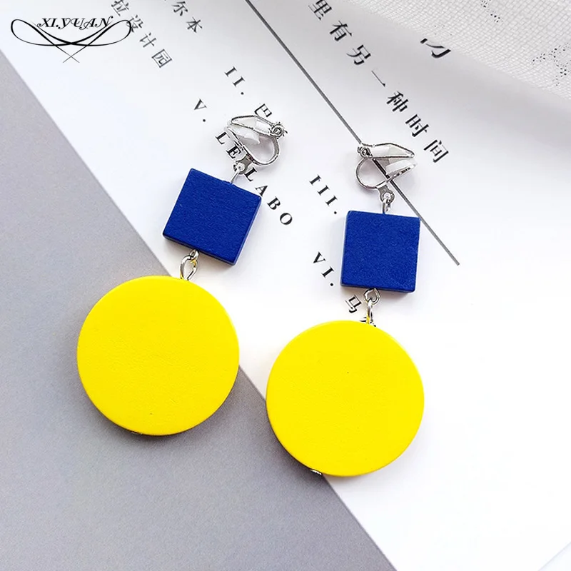 Простые Женские Двухцветные серьги из свежего дерева универсальные длинные