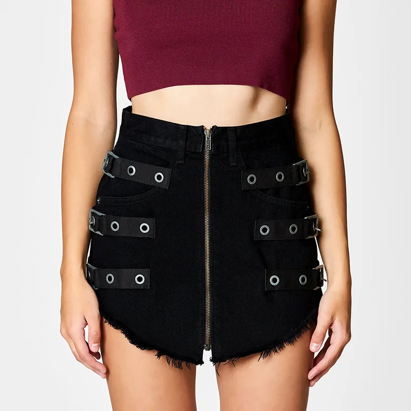 Женская джинсовая юбка Maoxzon черная облегающая короткая с высокой талией и