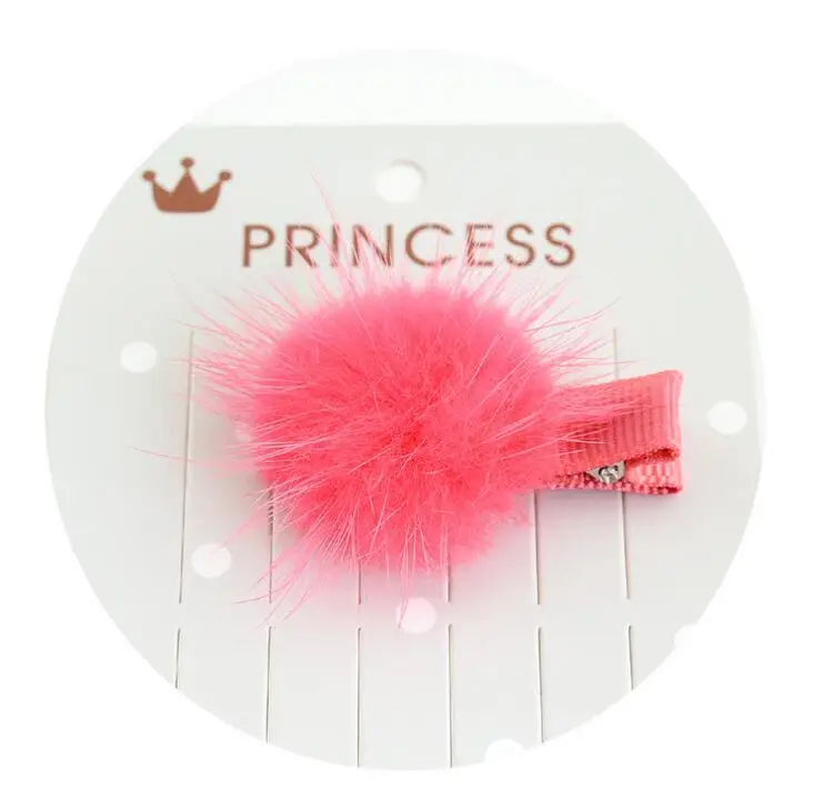 

50pcs Free Shipping Fluffy Mink Pink Pom Pom hair clips cute Barrette