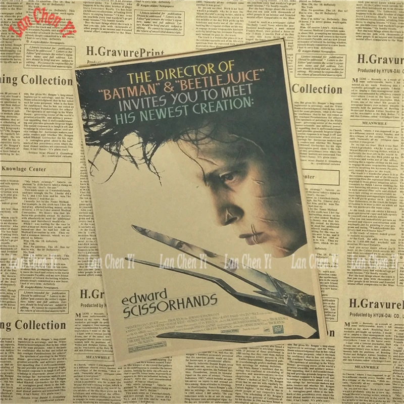Edward Scissorhands Vintage Drawing Poster Room Decoration Stickers Wall Home Decor Kraft Paper Sticker Posters | Дом и сад