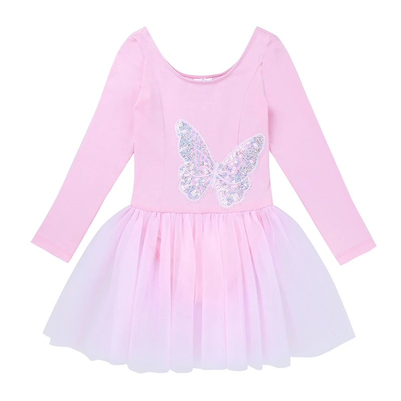 Kids Girls Cotton Tulle Long Sleeves Sequined Figure Ice Skating Dress Children Ballet Gymnastics Leotard Lyrical Dance Costumes |