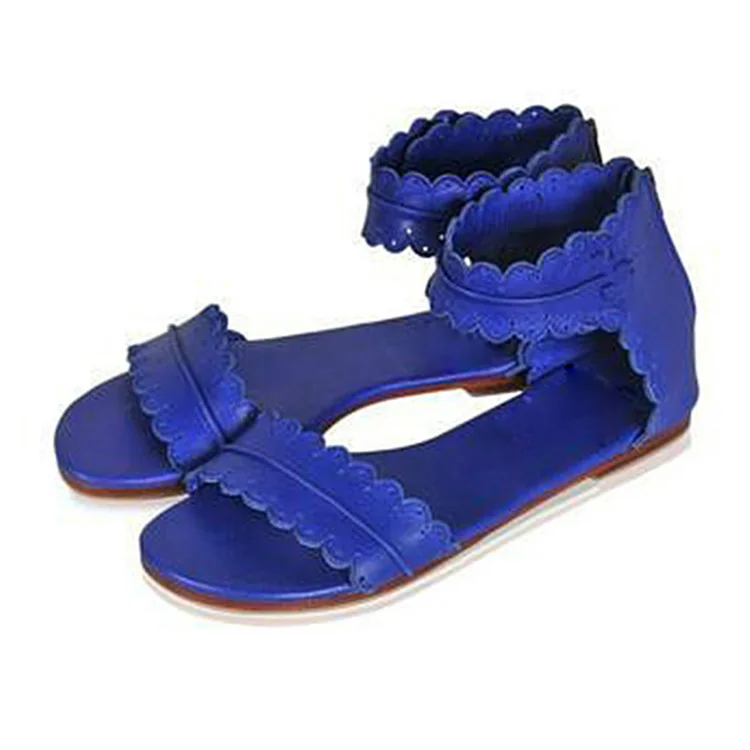 Blue Женские босоножки; коллекция года; летние туфли в стиле ретро; женские сандалии на плоской подошве на молнии; chaussures femme; повседневная обувь размера плюс; пляжные сандалии; Mujer - Цвет: Blue