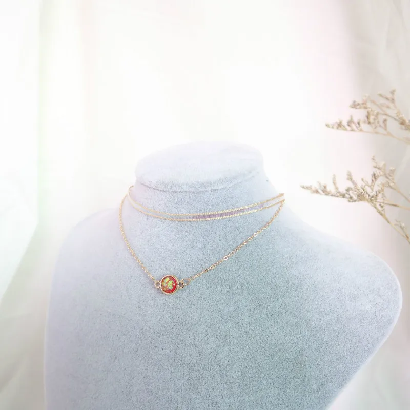 Sweet Pink Crystal Necklace for Women Korean 5 Color Fashion Simple Layered Short Chain Alloy Accessories Jewelry Gift | Украшения и