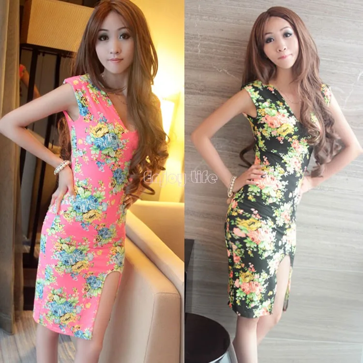 Top Sale 2015 New Spring Women's Sleeveless V-neck High Waist Elegant Dress Package Hip Pencil Floral Printed 50 | Женская одежда