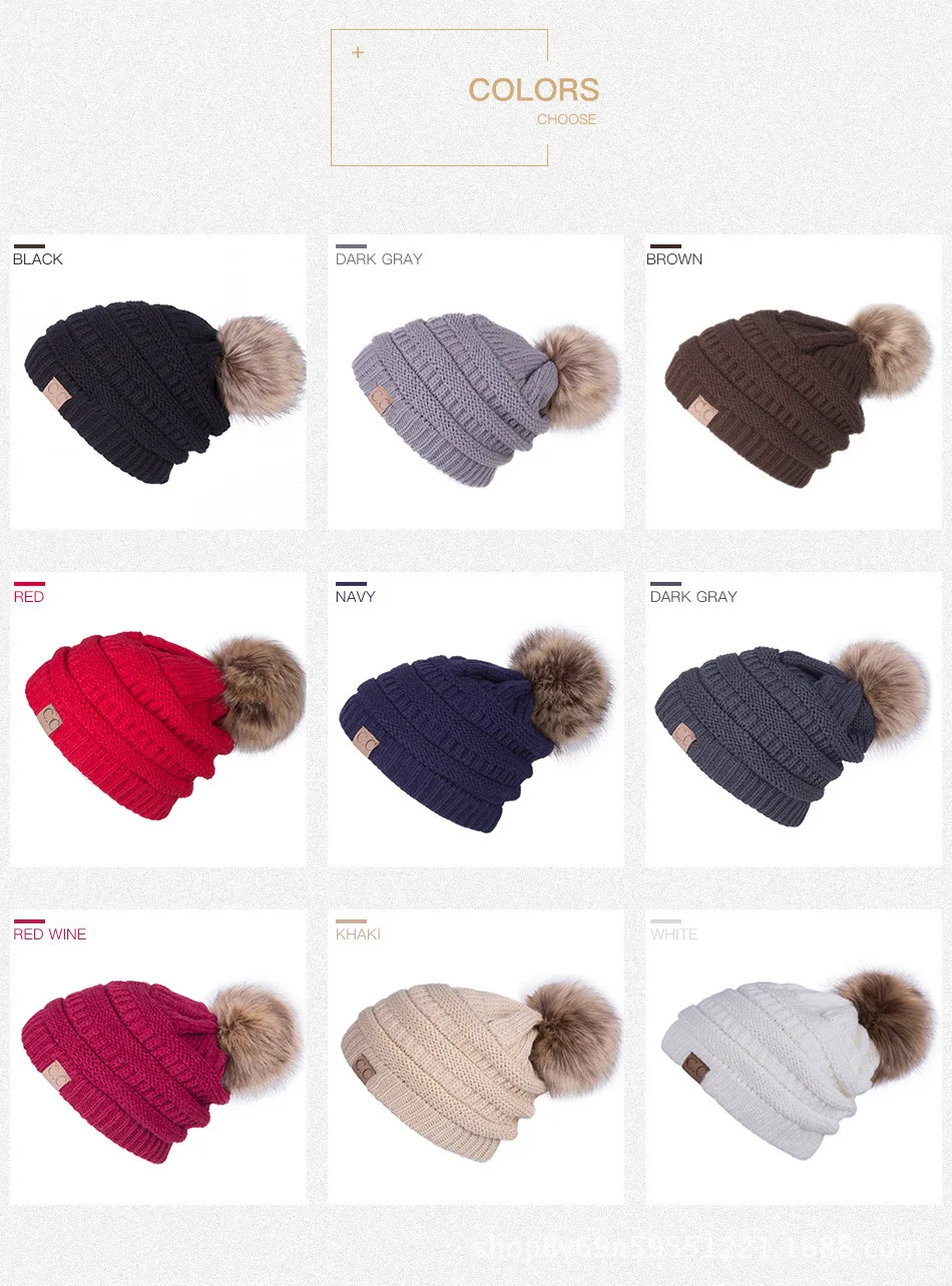 Женская теплая вязаная шапка CC Beanies, шапка из искусственного меха с помпонами, толстая женская шапка Skullies Skully, Женская Повседневная Лыжная Шапка s