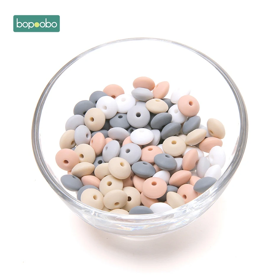 Bopobo, 12 мм, 20 шт., силиконовые бусины, Abacus, чечевица, детский прорезыватель, сенсорные, сделай сам, рукоделие, жевательные, органические бусины, Детские Прорезыватели - Цвет: Peachy-Gray Series