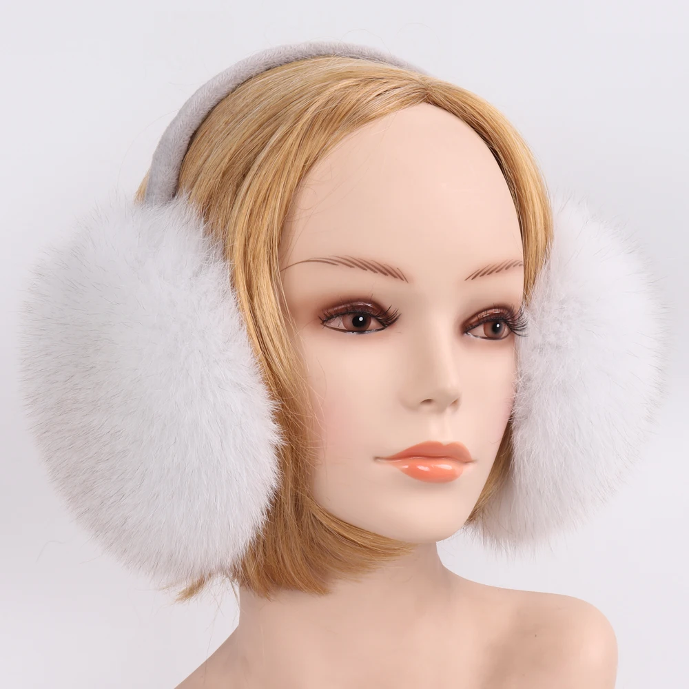 New Winter Women 100% Real Fox Fur Earmuffs Lady Warm Soft Plush Ear Muffs Russia Thermal Girl Genuine Earmuff | Аксессуары для