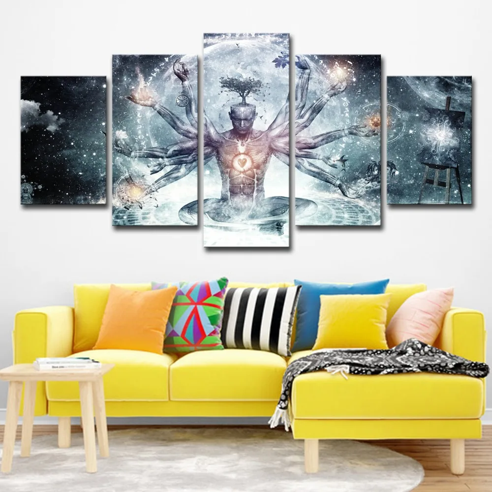 

Modern Canvas HD Prints Pictures Wall Art 5 Pieces Buddha Art Yoga Painting Tree Abstract Meditation Poster Home Decor Framework