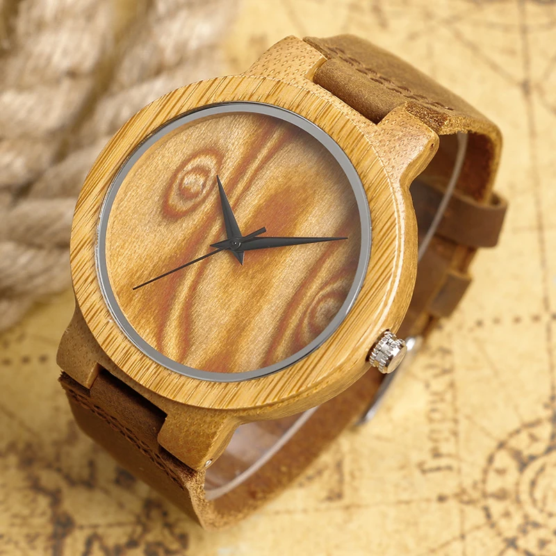 Часы наручные мужские/женские кварцевые из натуральной кожи с бамбуковым