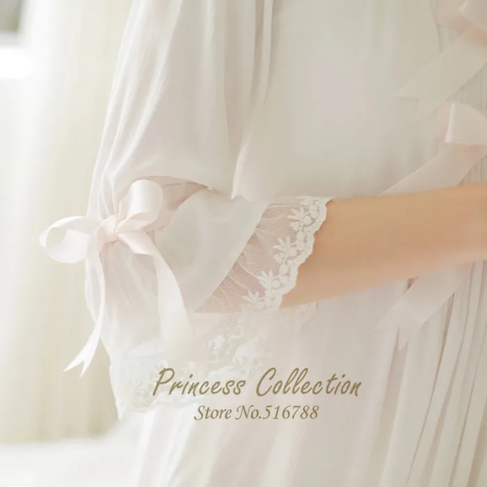 Бесплатная доставка ночная рубашка принцессы Женская белая длинная Пижама из