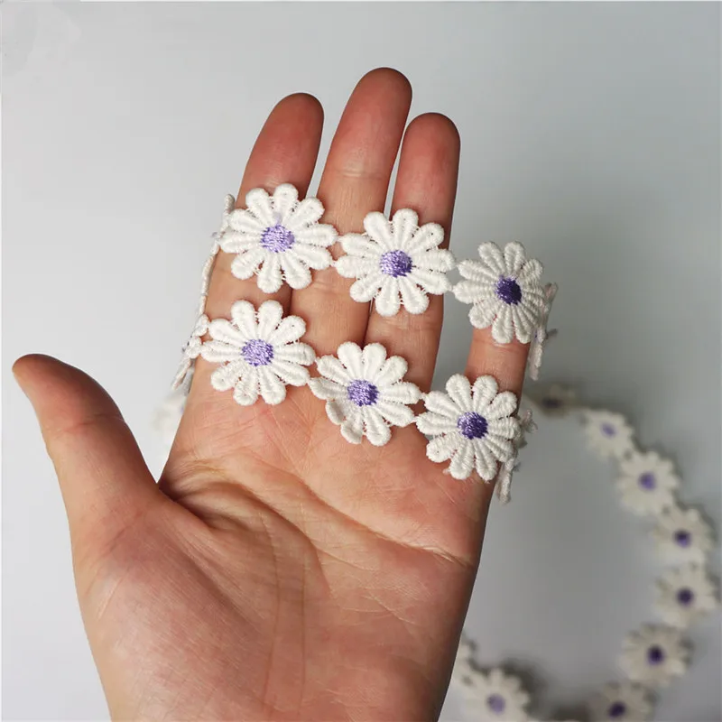 2 Yards 2.5CM Embroidered Purple Daisy Trims Cute Flower Lace Trimmings Sew On Patch Wedding Appliques For Evening Dress DIY | Дом и сад