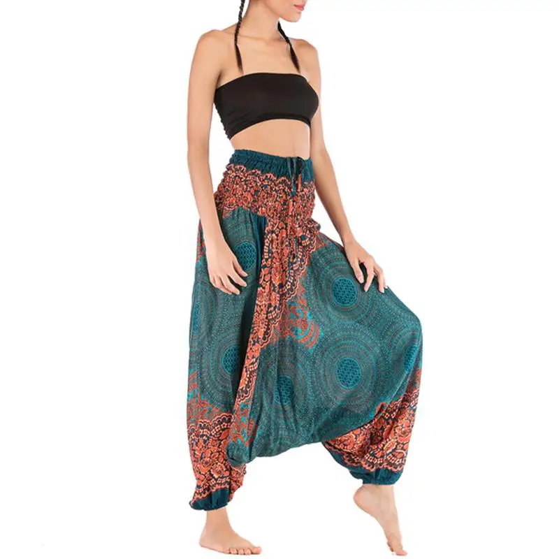 Летние Осенние брюки для женщин, широкие брюки, Boho Aladdin, шаровары, pantalones mujer, свободные богемные штаны с высокой талией