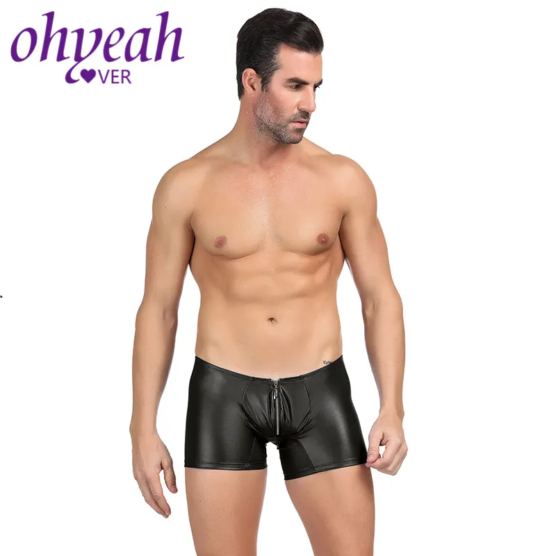 

Шорты-боксеры Ohyeahlover из искусственной кожи, мужское нижнее белье, трусы на молнии, мужское нижнее белье, трусы для геев, сексуальные трусы с м...