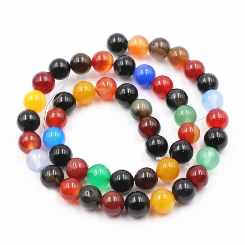 Charms Multicolor Round Natural Agates Loose Beads for Jewelry Making Stone 6mm 8mm 10mm 12mm Onyx Carnelian Findings 15inch A27 | Украшения