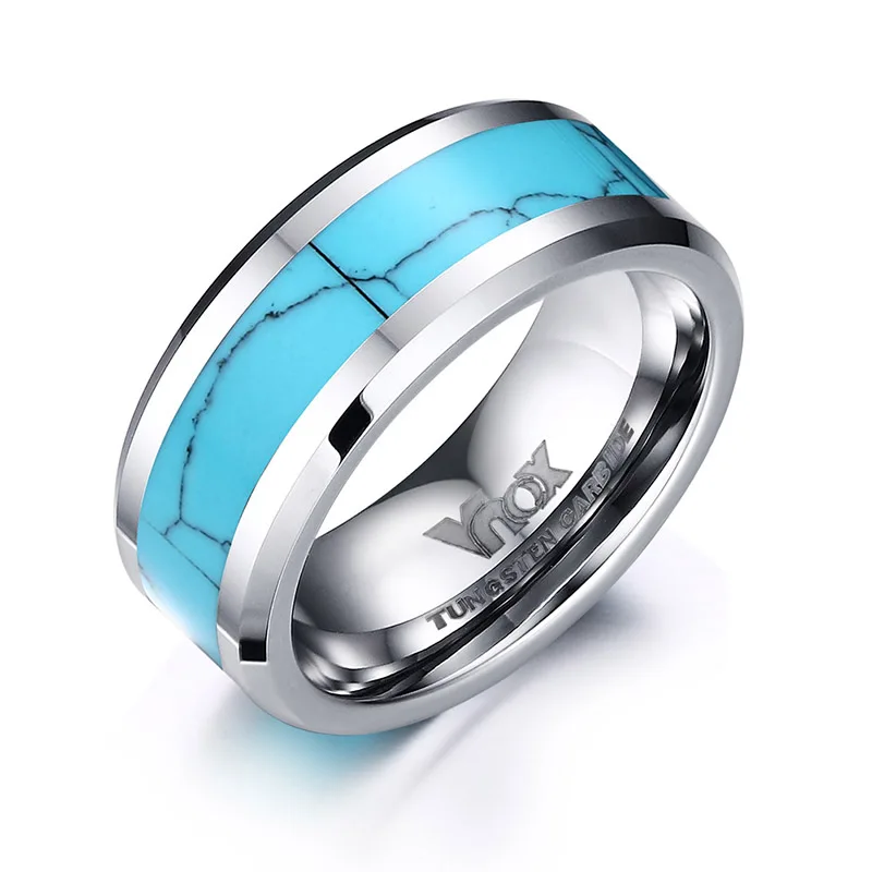 8mm Classic Simple Design Tungsten Rings Men Blue Turquoises Natural Stone For Male Charm Party anillos mujer | Украшения и